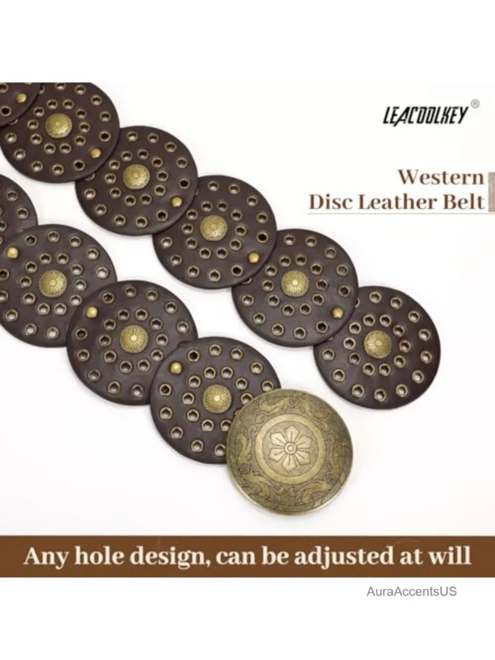 Women's Boho Disc Belt Wide Western Leather Belt Vintage Concho Waist Belts